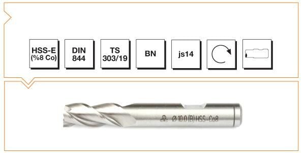 Makina Takım HSS - E (%8Co) DIN 844 BN Silindirik Saplı Parmak Freze (Kısa) 9 mm