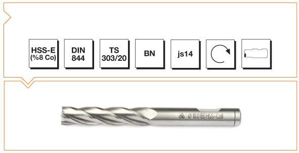 Makina Takım HSS - E (%8Co) DIN 844 BN Silindirik Saplı Parmak Freze - UZUN 12 mm