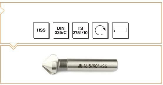Makina Takım HSS DIN 335/C 3 Ağızlı Silindirik Saplı Havşa Freze - 90° 6.3 mm