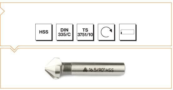 Makina Takım HSS DIN 335/C 3 Ağızlı Silindirik Saplı Havşa Freze - 90° 8.3 mm