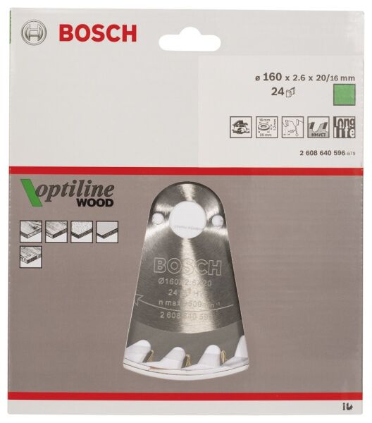 Bosch - Optiline Serisi Ahşap için Daire Testere Bıçağı 160*20/16 mm 24 Diş