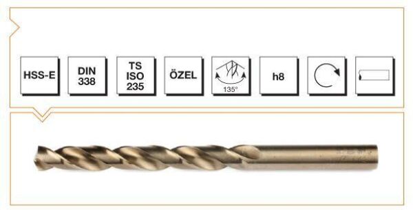 Makina Takım HSS-E DIN 338 Silindirik Saplı Kısa Matkap Ucu (Altın Seri) 7.2 mm