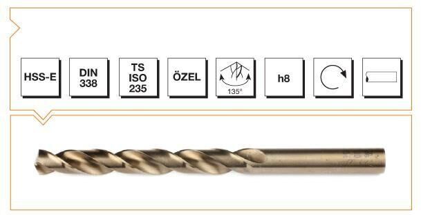 Makina Takım HSS-E DIN 338 Silindirik Saplı Kısa Matkap Ucu (Altın Seri) 10 mm
