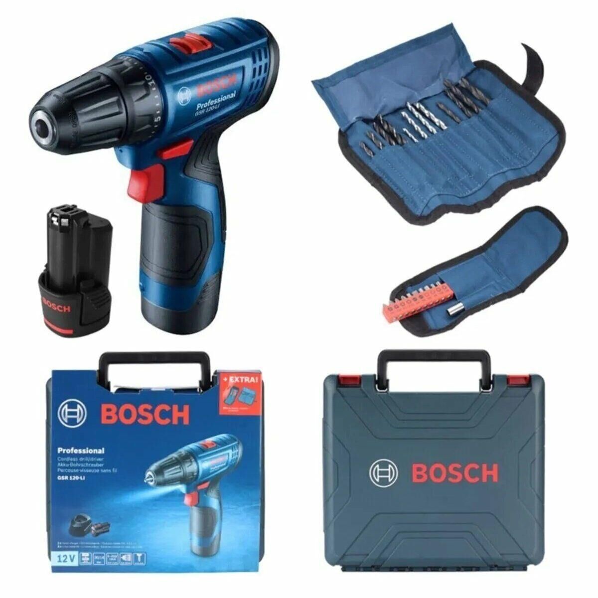 Bosch Professional GSR 120-Li Akülü Delme Vidalama Makinesi (2 x 2.0 Ah) ve 23 Parça Vidalama Seti - 06019G8002