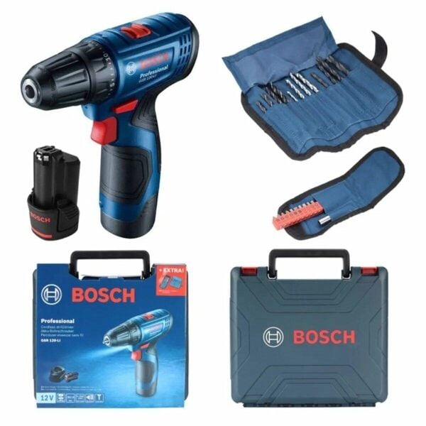 Bosch Professional GSR 120-Li Akülü Delme Vidalama Makinesi (2 x 2.0 Ah) ve 23 Parça Vidalama Seti - 06019G8002