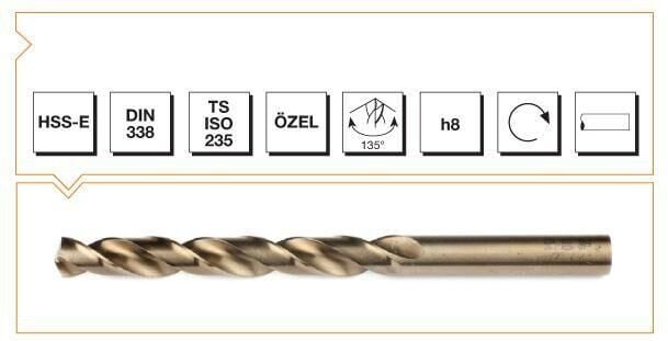 Makina Takım HSS-E DIN 338 Silindirik Saplı Kısa Matkap Ucu (Altın Seri) 5.1 mm