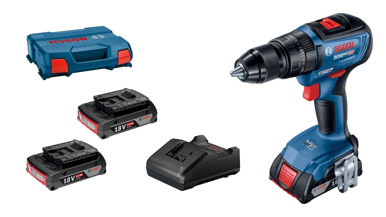 Bosch Professional GSB 18V-50 Akülü Darbeli Delme Vidalama Makinesi (3 x GBA 18V 2.0 Ah Akü, GAL 18V-20 Şarj Cihazı ve L-Case içinde) - 06019H5121
