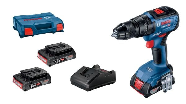 Bosch Professional GSB 18V-50 Akülü Darbeli Delme Vidalama Makinesi (3 x GBA 18V 2.0 Ah Akü, GAL 18V-20 Şarj Cihazı ve L-Case içinde) - 06019H5121