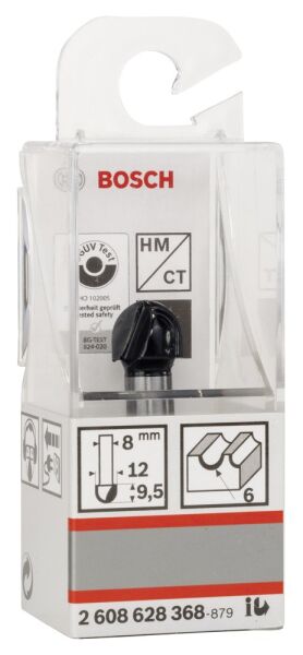 Bosch - Standard Seri Ahşap İçin Çift Oluklu, Sert Metal Dalma Yarımay Freze 8*12*40*6 mm