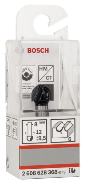 Bosch - Standard Seri Ahşap İçin Çift Oluklu, Sert Metal Dalma Yarımay Freze 8*12*40*6 mm