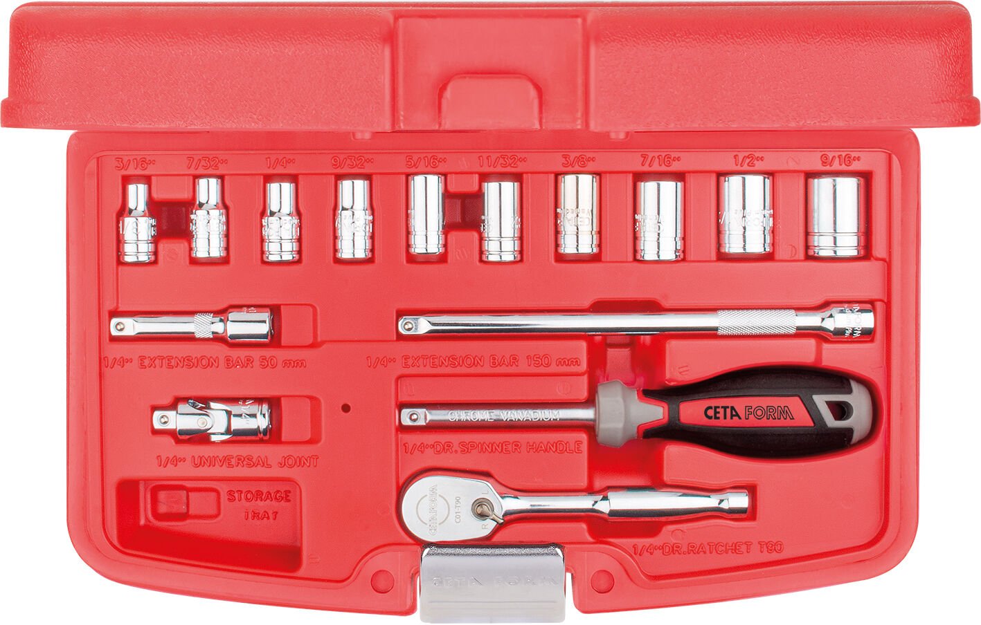 Ceta Form 15 Parça 1/4'' 12 Köşe Lokma Takımı (SAE) - C00A-15PBT
