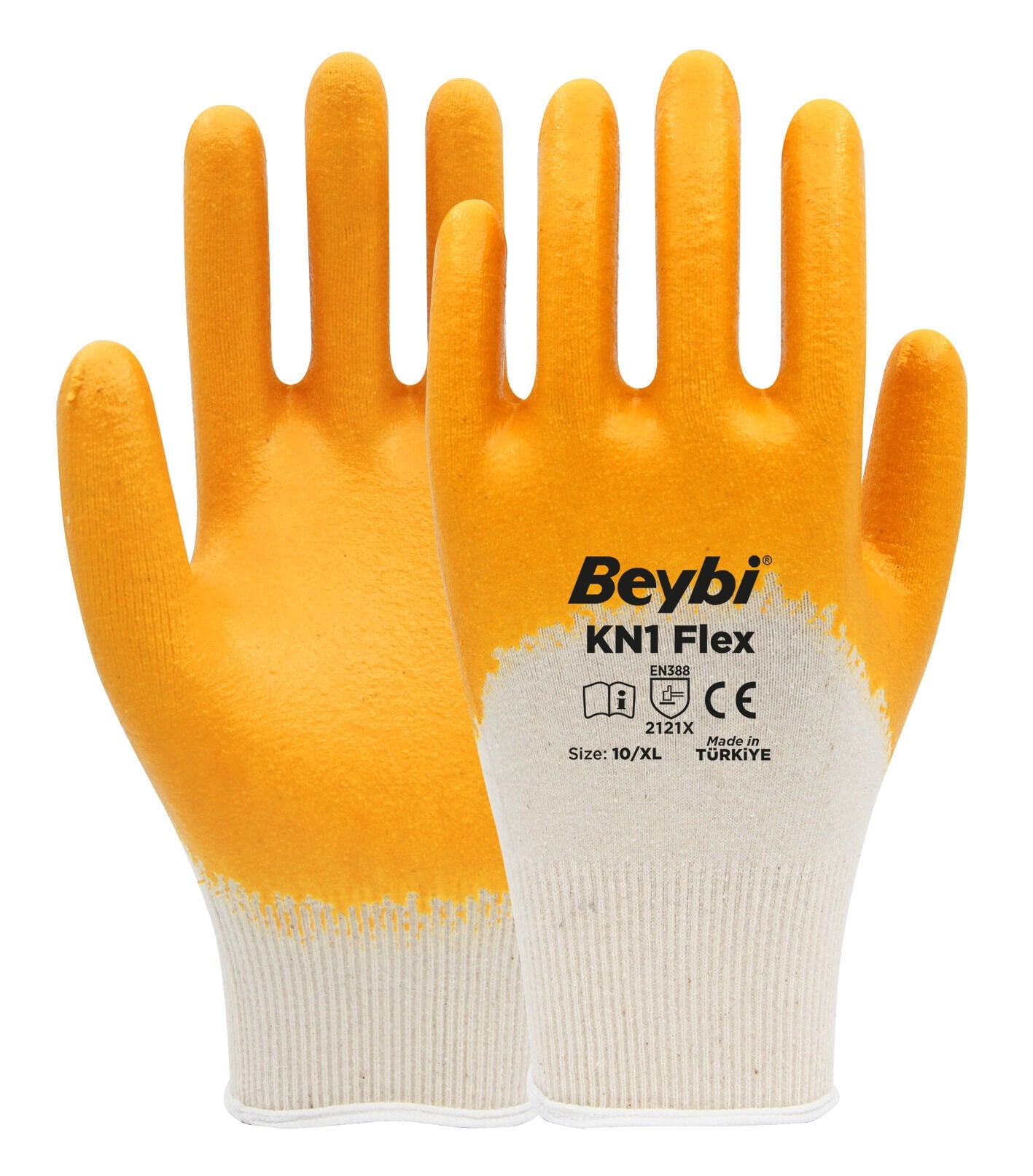 Beybi KN1 Flex Pamuk Nitril Eldiven Beyaz-Sarı No:10