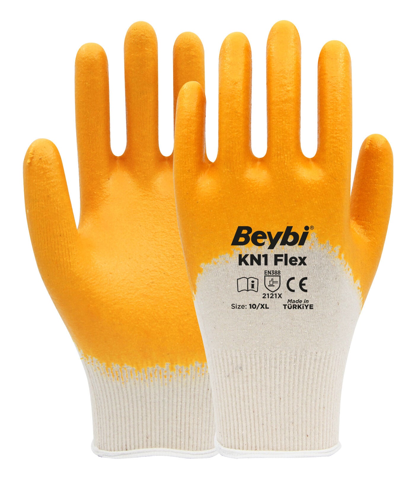 Beybi KN1 Flex Pamuk Nitril Eldiven Beyaz-Sarı No:10