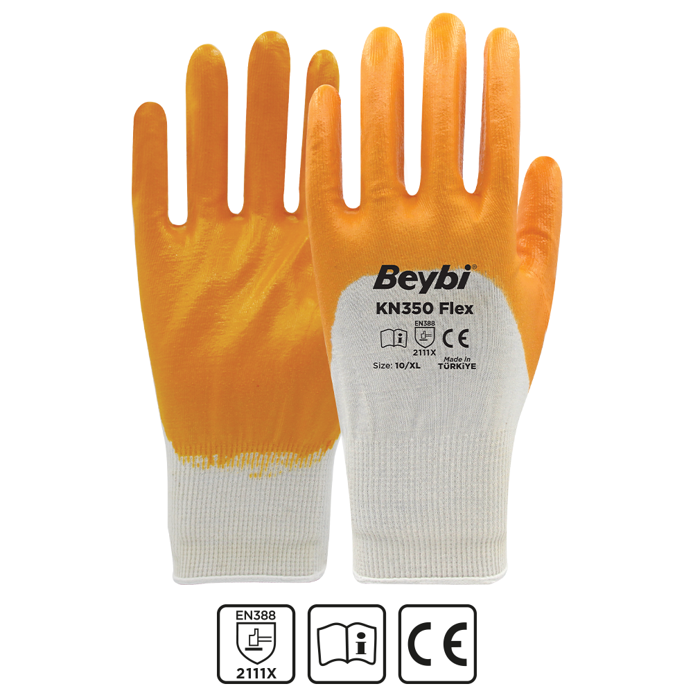 Beybi KN350 Flex Pamuk Nitril Eldiven Beyaz Sarı No:10