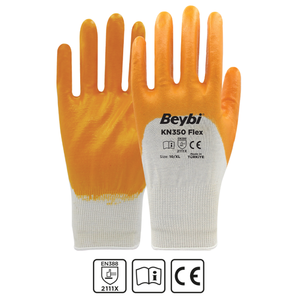 Beybi KN350 Flex Pamuk Nitril Eldiven Beyaz Sarı No:10