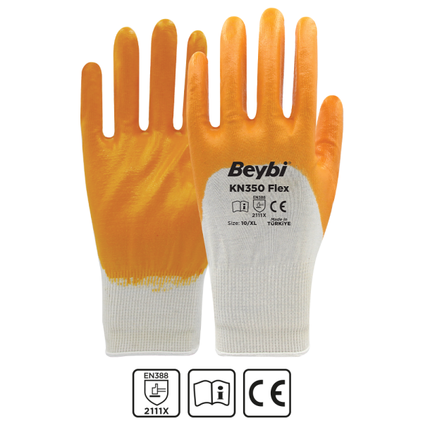 Beybi KN350 Flex Pamuk Nitril Eldiven Beyaz Sarı No:10