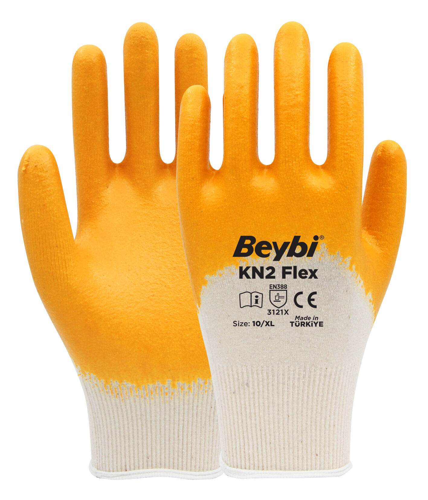 Beybi KN2 Flex Pamuk Nitril Eldiven Beyaz-Sarı No:10