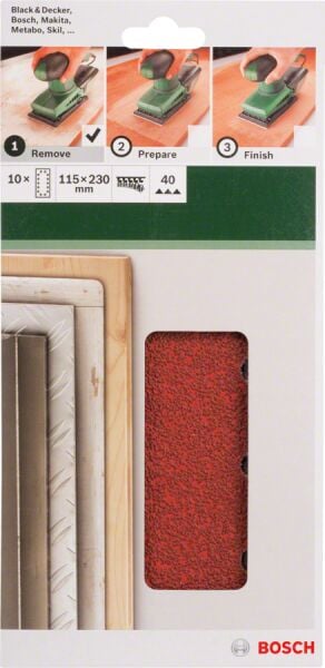 Bosch - Titreşimli Zımpara Kağıdı 10'lu, 115 x 230 mm 40 Kum 14 Delik