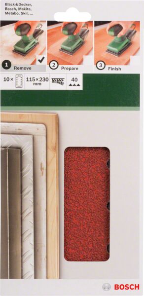 Bosch - Titreşimli Zımpara Kağıdı 10'lu, 115 x 230 mm 40 Kum 14 Delik