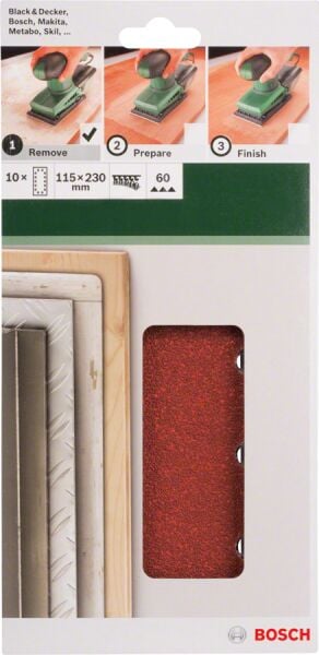 Bosch - Titreşimli Zımpara Kağıdı 10'lu, 115 x 230 mm 60 Kum 14 Delik