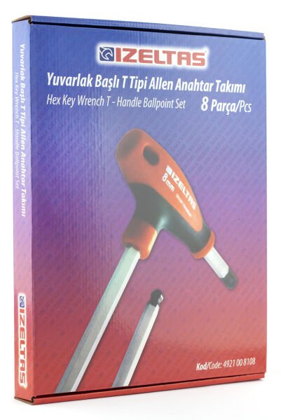 İzeltaş 8 Parça T Tipi Yuvarlak Başlı Allen Anahtar Takımı - 4921008108