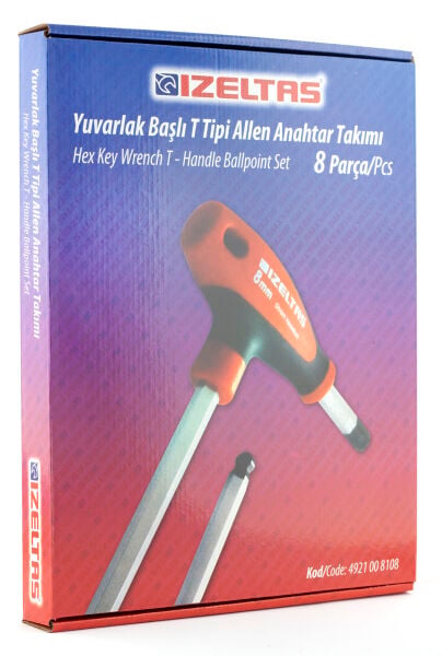 İzeltaş 8 Parça T Tipi Yuvarlak Başlı Allen Anahtar Takımı - 4921008108