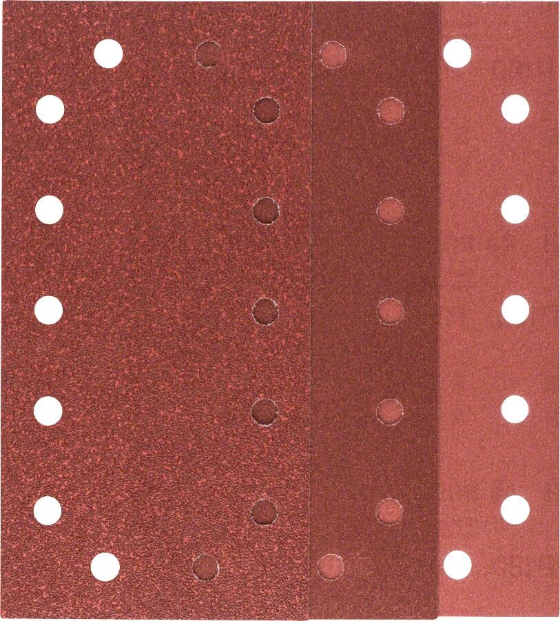 Bosch - Titreşimli Zımpara Kağıdı 10'lu Set, 115 x 230 mm 60/120/180 Kum 14 Delik