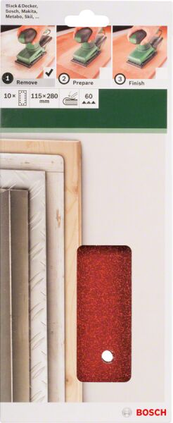 Bosch - Titreşimli Zımpara Kağıdı 10'lu, 115 x 280 mm 60 Kum 14 Delik