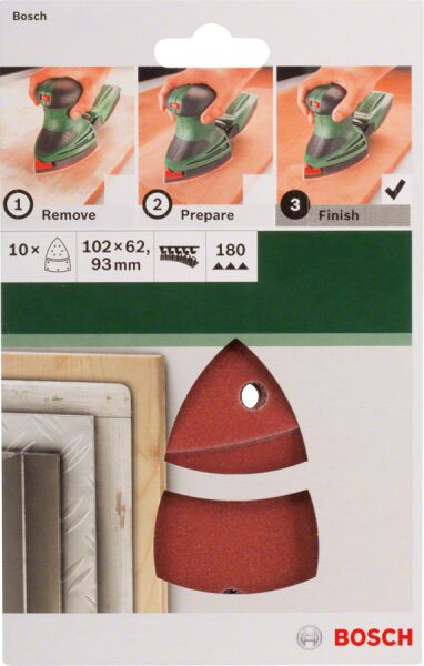 Bosch - Multi Zımpara Kağıdı 10'lu, 102 x 62/93 mm 180 Kum 11 Delik