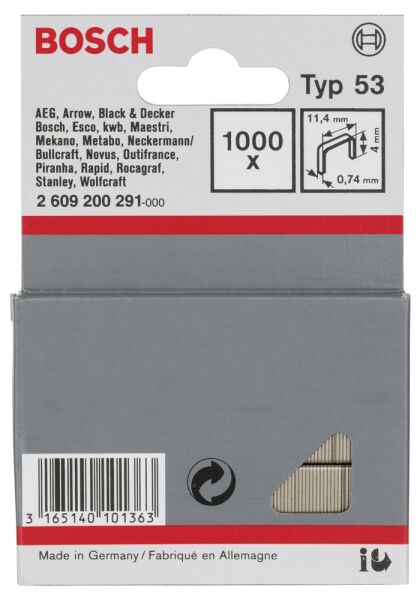 Bosch Zımba Telı Tıp53 11,4*0,74*4Mm 1000 Lı 2609200291