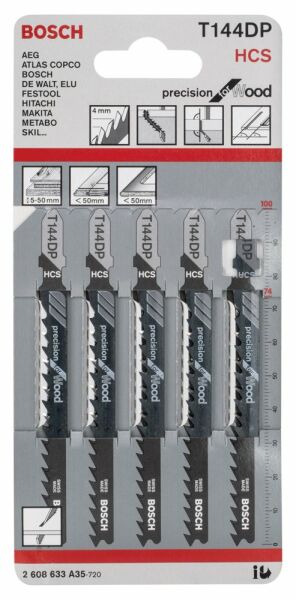 Bosch - Hassas Kesim Serisi Ahşap İçin T 144 DP Dekupaj Testeresi Bıçağı - 5'Li Paket