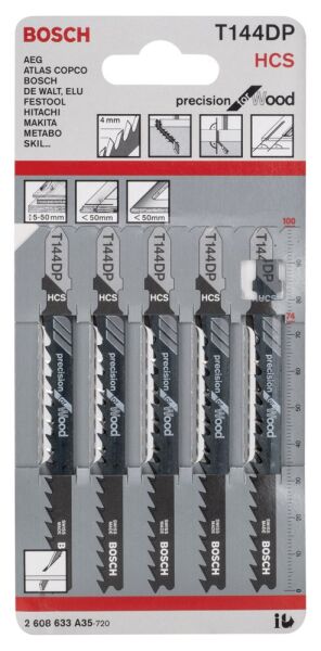 Bosch - Hassas Kesim Serisi Ahşap İçin T 144 DP Dekupaj Testeresi Bıçağı - 5'Li Paket