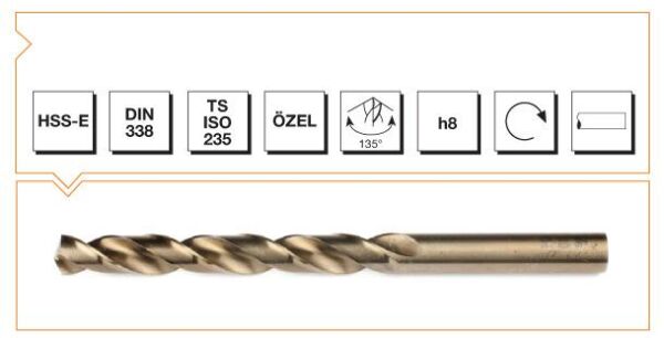 Makina Takım HSS-E DIN 338 Silindirik Saplı Kısa Matkap Ucu (Altın Seri) 3 MM