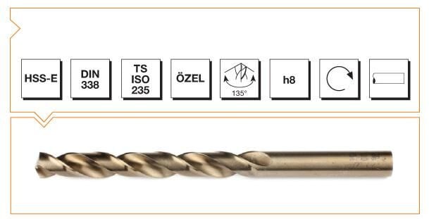 Makina Takım HSS-E DIN 338 Silindirik Saplı Kısa Matkap Ucu (Altın Seri) 5.3 MM