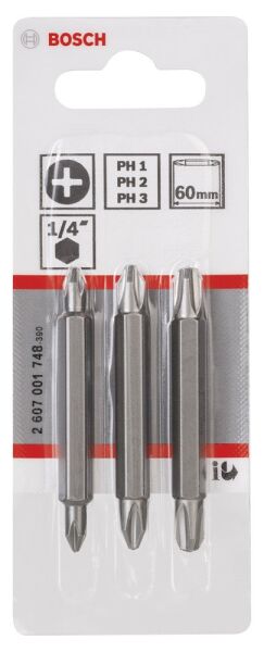 Bosch - Çift Taraflı Vidalama ucu PH1/2/3*60 mm 3'lü