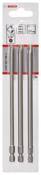Bosch - 3 Parçalı Extra Hard Serisi Vidalama Ucu Seti PH1/2/3*152 mm