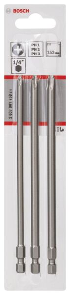 Bosch - 3 Parçalı Extra Hard Serisi Vidalama Ucu Seti PH1/2/3*152 mm
