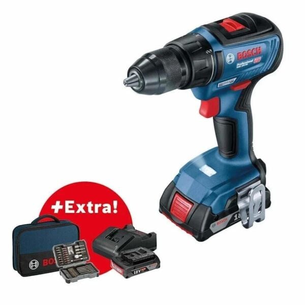 Bosch Professional Akülü Vidalama Matkabı GSR 18V-50 (2 x 2,0 Ah Akü) + Vidalama Seti (43 Parça) - 06019H5004