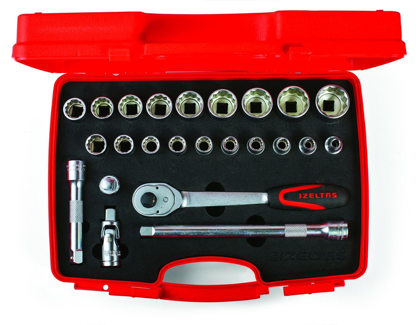 İzeltaş 24 Parça 1/2'' On İki Köşe Lokma Anahtar Takımı (U Kolsuz - SAE) - 1413006024