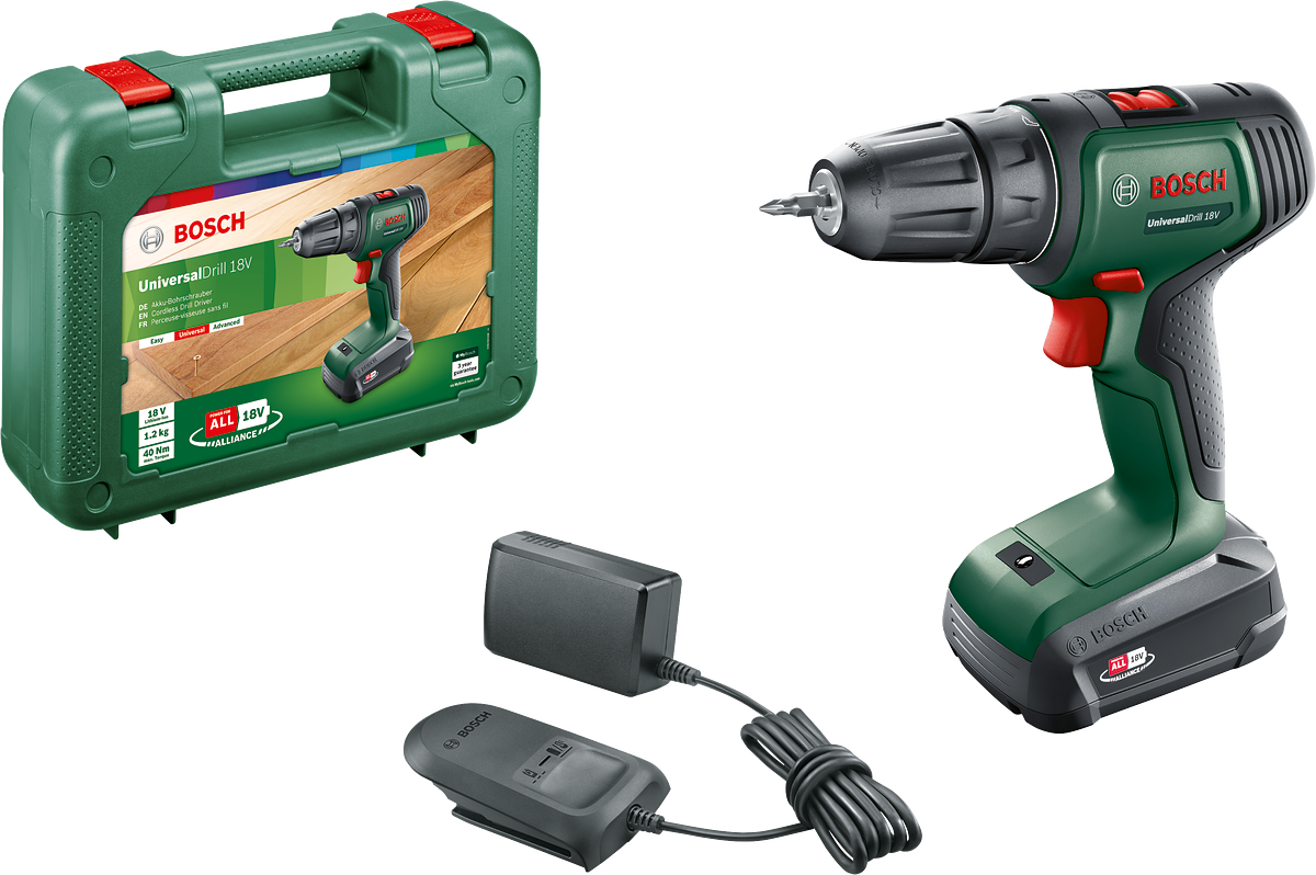 Bosch UniversalDrill 18 Tek Akülü Delme Vidalama Makinesi (1 x 1.5 Ah) - 06039D4001