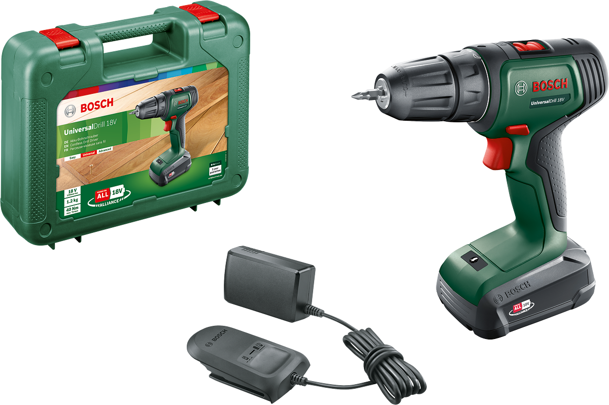 Bosch UniversalDrill 18 Tek Akülü Delme Vidalama Makinesi (1 x 1.5 Ah) - 06039D4001