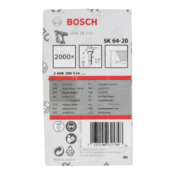 Bosch GNH Paslanmaz Başsız Çivi 38 mm 2000'li - 2608200534