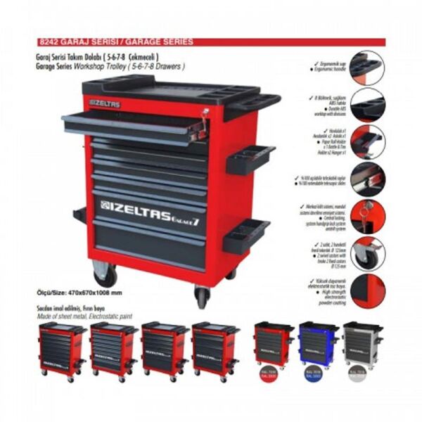 İzeltaş Garaj Serisi Takım Dolabı - 7 Çekmeceli  (Gri - Boş) - 8242323007