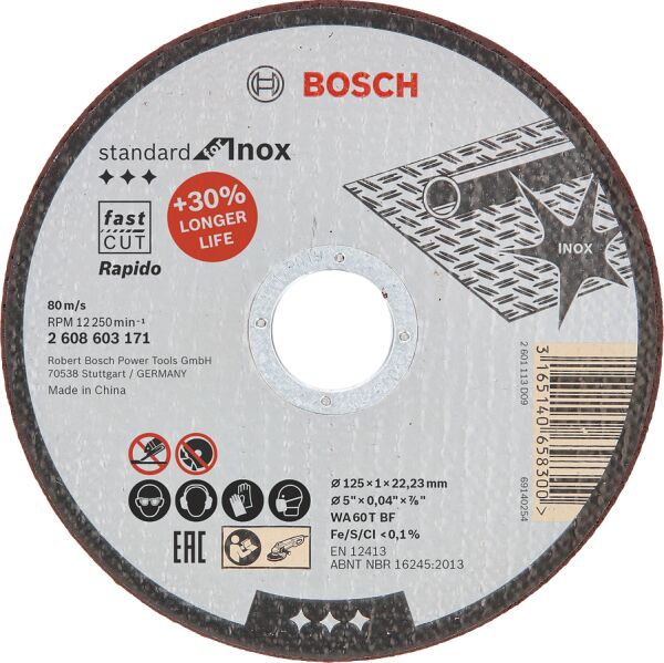 Bosch - 125*1,0 mm Standard Seri Düz Inox (Paslanmaz Çelik) Kesme Diski (Taş) - Rapido