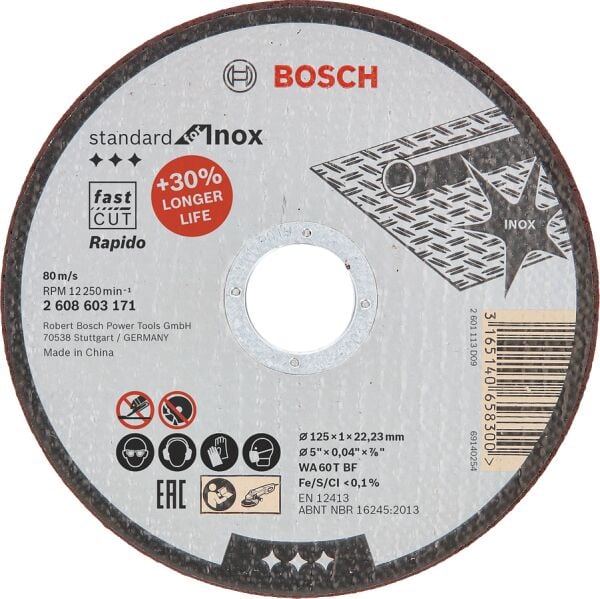 Bosch - 125*1,0 mm Standard Seri Düz Inox (Paslanmaz Çelik) Kesme Diski (Taş) - Rapido